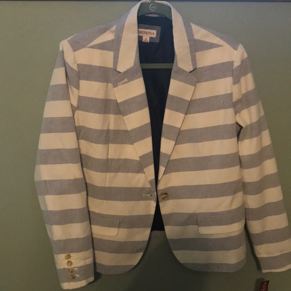 NWT Medina Cotton Blue & White Striped Blazer